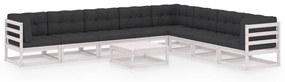 vidaXL 9 pcs conj. lounge de jardim c/ almofadões pinho maciço branco