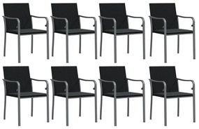 9 pcs conjunto de jantar p/ jardim com almofadões vime PE e aço