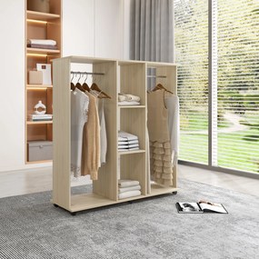 Guarda Roupa de Madeira Móvel Armário Roupeiro Aberto com 2 Barras para Pendurar e 3 Prateleiras 120x40x128 cm Madeira