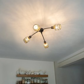 Candeeiro de teto design preto com dourado 4 luzes - Noud