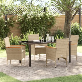 Conjunto de Jantar para Jardim de 5 Peças com Almofadas Rattan Polipro