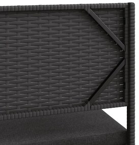 Sofá de jardim em forma de L c/ mesa e almofadões vime PE preto
