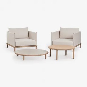 Conjunto De Jardim Com 2 Poltronas E 2 Mesas De Centro Redondas Em Madeira De Acácia Olivia Marrom Acácia Claro & Branco Gardenia - Castanho Acacia Cl
