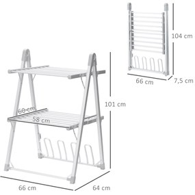 Estendal Elétrico Dobrável de 2 Níveis 210W Secador de Roupa com Suporte para 2 Sapatos e Estrutura de Liga de Alumínio 66x64x101cm Prata