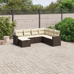 7 pcs conjunto de sofás jardim c/ almofadões vime PE castanho