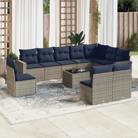 vidaXL 11 pcs conjunto sofás de jardim c/ almofadões vime PE cinzento