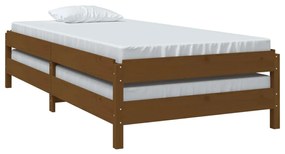 Cama empilhável 90x190 cm madeira de pinho maciça castanho mel