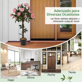 Árvore de flor artificial de 93 cm, planta floral falsa com rosas, tronco de madeira, interior e exterior, escritório e decoração de entrada, rosa