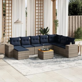 vidaXL 9 pcs conjunto sofás p/ jardim c/ almofadões vime PE cinzento