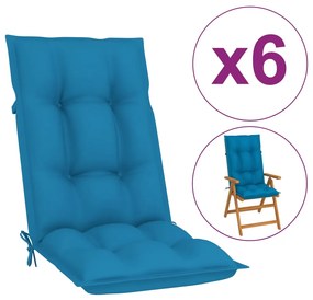 314247 vidaXL Almofadões para cadeiras de jardim 6 pcs azul 120x50x7 cm