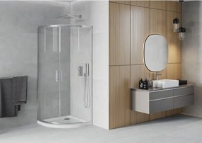 Mexen Rio cabine de duche semicircular 90 x 90 cm, transparente, cromado + base de duche Flat, branco - 863-090-090-01-00-4110
