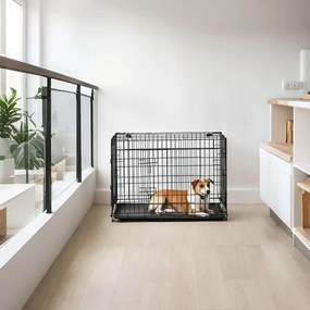 Gaiola dobrável para cães com 2 portas 92,5 x 57,5 x 64 cm preto