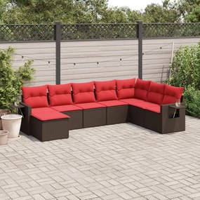 vidaXL 8 pcs conjunto sofás de jardim c/ almofadões vime PE castanho