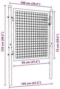 Portão de jardim em rede 100x125 cm aço galvanizado cinzento