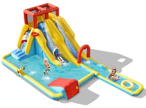 Castelo Insuflável para Crianças Parque Aquático com Dupla Corrediça Jogo de Basquetebol Parede de Escalada Sem ventilador 622 x 335 x 225 cm