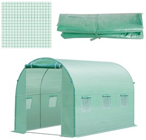 Cobertura de Estufa com 6 Janelas e Porta para Jardim Anti-UV e Anti-envelhecimento PE 300x200x200 cm Verde