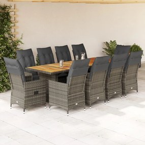 vidaXL 11 pcs conjunto bistrô de jardim c/ almofadões vime PE cinzento