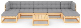 8 pcs conjunto lounge de jardim c/ almofadões pinho maciço