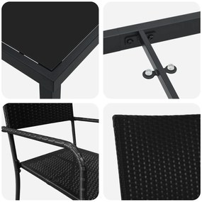 Conjunto de Jantar de Jardim 9 Peças Rattan Poliéster Preto
