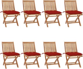 vidaXL Cadeiras de jardim dobráveis c/ almofadões 8 pcs teca maciça