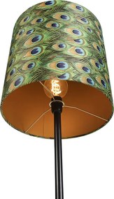 Candeeiro de pé preto com abajur de veludo pavão dourado 40 cm - Simplo