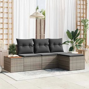 vidaXL Conjunto de Sofá de Jardim com Almofadas Cinza Rattan Poliéster Acácia