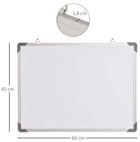 HOMCOM Quadro Magnético Quadro Magnético de Parede Incluí 10 Ímás 1 Apagador e 4 Marcadores 60x45 cm Branco