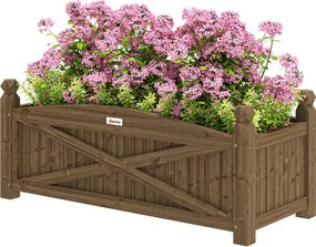 Floreira em madeira, floreira de horta exterior em madeira com orifícios de drenagem, 90 x 39 x 37 cm, castanho escuro