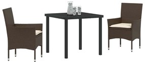 Conjunto de Jantar para Jardim 3 pcs Castanho 2 Lugares Aço