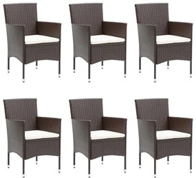 7 pcs conjunto de jantar para jardim vime PE castanho