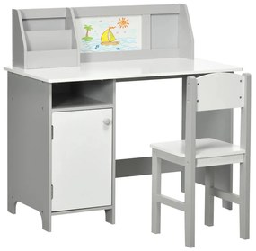 Secretária Infantil com Quadro e Cadeira - Cinzento/Branco - Design Nó