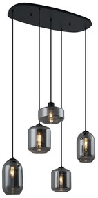 Candeeiro suspenso moderno preto com vidro fumado 5-luzes - Sheena Moderno