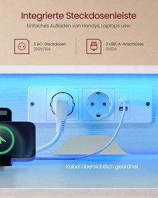 Secretária 55 x 135 x 90 cm com gavetas em tecido e iluminação LED em branco