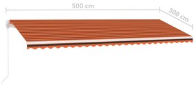 Toldo retrátil manual com LED 500x300 cm laranja e castanho