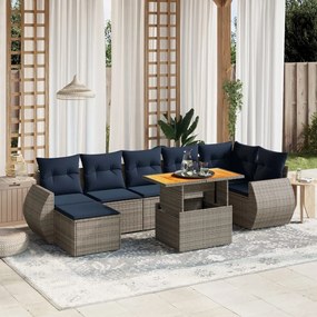 vidaXL 8 pcs conjunto sofás p/ jardim c/ almofadões vime PE cinzento