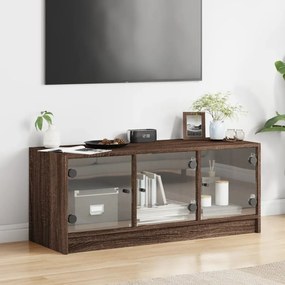 Móvel de TV c/ portas de vidro 102x37x42 cm carvalho castanho