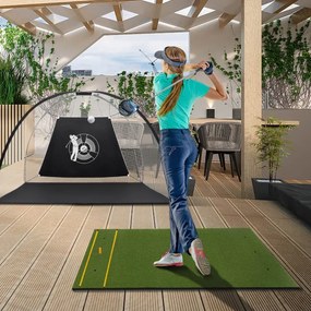 Tapete de golfe de relva sintética 3 em 1, 2 bastões de alinhamento e 3 furos 152 x 92 x 2 cm Verde