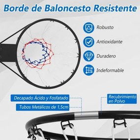 Cesto de basquetebol para porta montado na parede Golo de basquetebol com rede universal resistente para todas as condições climatéricas 49,5 x 41,5 x