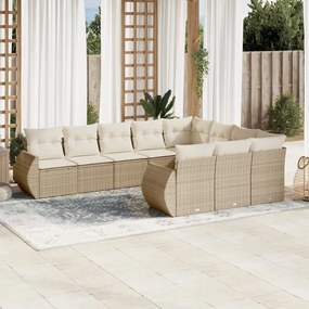 10 pcs conjunto de sofás p/ jardim com almofadões vime PE bege