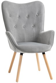 HOMCOM Poltrona Individual Estofada em Veludo Poltrona com Encosto Alto Apoio para os Braços e Pés de Madeira de Faia para Sala de Jantar Cozinha 68x75,5x104,5cm Cinza