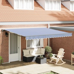 vidaXL Toldo Retrátil Automático Azul e Branco 350x250 cm