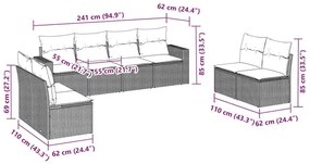 8 pcs conjunto sofás de jardim c/ almofadões vime PE castanho