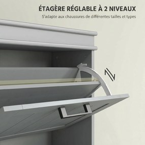 Sapateira, com 3 portas basculantes 54 x 24 x 117,5 cm, capacidade para 15 pares, prateleiras ajustáveis, cinzento