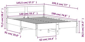 Estrutura cama c/ cabeceira 140x190 cm pinho maciço