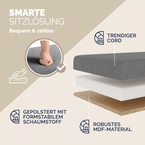 Banco arrumação veludo cotelê 114x38x38cm MDF dobrável antracite