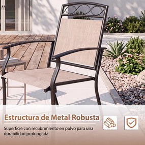 Conjunto de 2 Cadeiras de Jardim, 60,5 x 73 x 92,5 cm, Tecido Textilene Resistente ao Exterior, Castanho+Preto