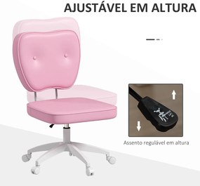 Cadeira de Escritório Estofada em PU com Altura Ajustável Sem Braços Cadeira de Estudo Dormitório 46x59x82-92 cm Rosa