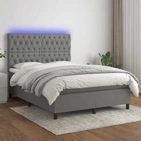 vidaXL Cama box spring c/ colchão e LED 140x200 cm tecido cinza-escuro