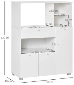 Aparador Auxiliar "Gourmet" de Cozinha - 100x45x130 cm - Branco - Desi