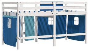 Cama alta p/ criança c/ cortinas 90x200 cm pinho maciço azul